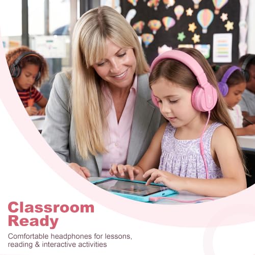 AILIHEN I35 Kids Headphones for School with Mic, 93dB Volume, Rose Pink | Wired On Ear Headphones for Kids Girls, Foldable Lightweight Headphone for Classroom Learning & Entertainment Travel Computer - color: Rose Pink