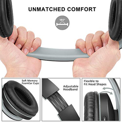 ZIHNIC Bluetooth Headphones Over-Ear, Foldable Wireless and Wired Stereo Headset Micro SD/TF, FM for Cell Phone,PC,Soft Earmuffs &Light Weight for Prolonged Wearing(Black/Gray) - color: Gray
