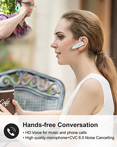 New Bee Bluetooth Earpiece V5.0 Wireless Handsfree Headset with Microphone 24 Hrs Driving Headset 60 Days Standby Time for iPhone Android Samsung Laptop Trucker Driver (White) - color: White