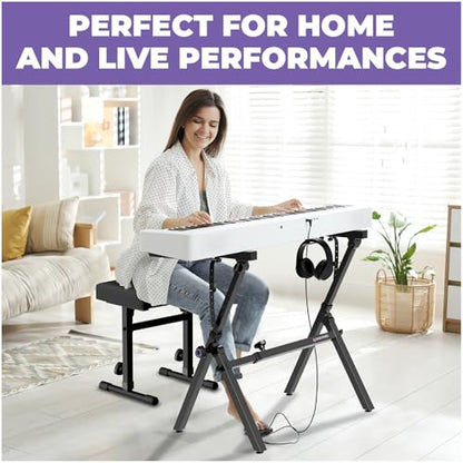 Liquid Stands Foldable Piano Keyboard Stand - 54-88 Key Z Style Adjustable Digital Piano Stand Electric Piano Stand - Portable Heavy Duty Music Stand for Kids, Adults - Sturdy Musical Keyboard Stand (Foldable Z-Style & Bench) - size: Foldable Z-Style With