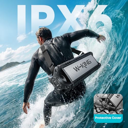 W-KING Bluetooth Speaker Loud, 90W Max IPX6 Waterproof Portable Outdoor Speaker, 50W Deep Bass Subwoofer/40H/EQ/Dual Pairing/TF/AUX, Large Boombox Wireless Speakers for Home, Party, Camping, Beach - color: BLACK