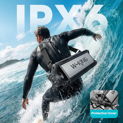 W-KING Bluetooth Speaker Loud, 90W Max IPX6 Waterproof Portable Outdoor Speaker, 50W Deep Bass Subwoofer/40H/EQ/Dual Pairing/TF/AUX, Large Boombox Wireless Speakers for Home, Party, Camping, Beach - color: BLACK