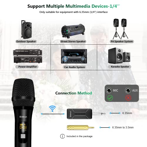 Bietrun Wireless Microphone, Dynamic Microphone with Rechargeable Receiver - color: Black
