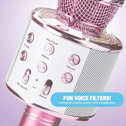 Claire's Bluetooth Karaoke Microphone for Kids, Wireless Mic with Voice Effects, Echo, USB-C Charging, Volume Controls & TF Card Slot, Portable & Durable Toy for Singing, Parties & Gifts, Ages 6+