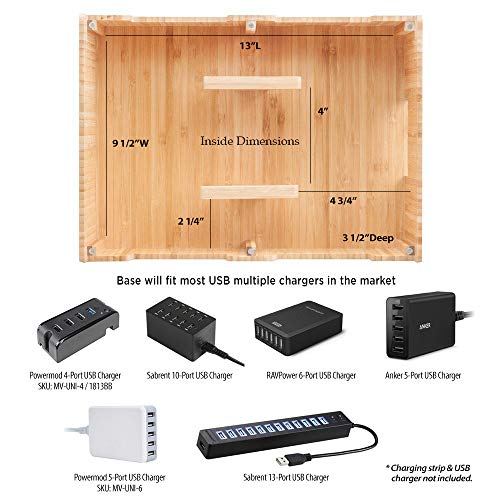 MobileVision Bamboo 10-Port Charging Station Plus 2 Caddy Add-On Combo to hold pens keys and extra storage - color: Stand + 2 Caddy Adapters