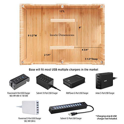 MobileVision Bamboo 10-Port Charging Station Plus 2 Caddy Add-On Combo to hold pens keys and extra storage - color: Stand + 2 Caddy Adapters