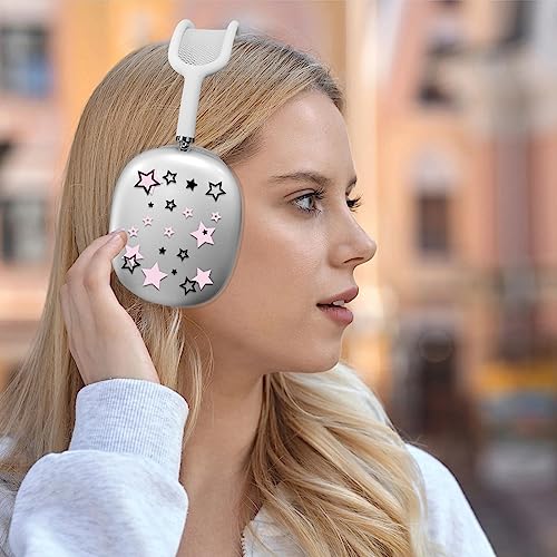 Silicone Case for AirPods Max Headphones, Clear Star Soft TPU Ear Cups Cover/Ear Pad Cover/Headband Protection for Apple AirPods Max USB-C/Lightning (2024/2020) (Pink Stars)