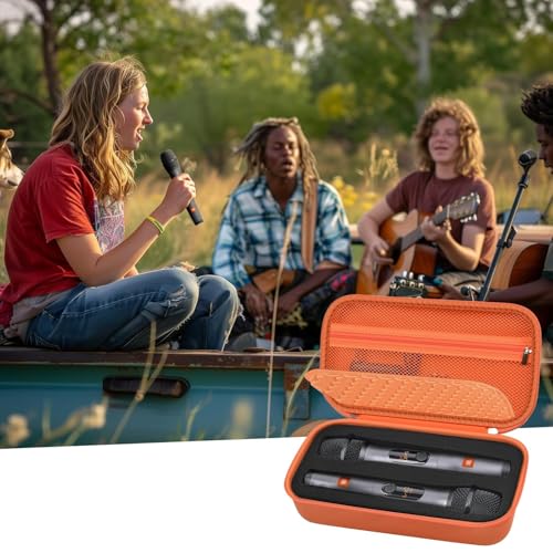 Comecase Wireless Microphone Case for JBL Two Mic System and PartyBox Mic | Custom Foam and Divider Reduce Shifting; Mesh Pocket Keeps Receiver, Adapter and Batteries Together, Orange, Case Only - color: Orange