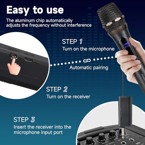 Wireless Karaoke Microphone dynamic Mic Up160ft range handheld plug-and-play design rechargeable Compatible with karaoke machines and PA systems Ideal for party、church Singing and other scenarios