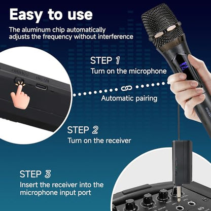 Wireless Karaoke Microphone dynamic Mic Up160ft range handheld plug-and-play design rechargeable Compatible with karaoke machines and PA systems Ideal for party、church Singing and other scenarios