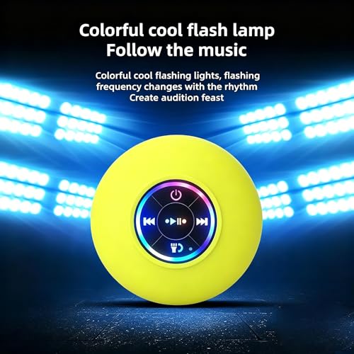Mini Bluetooth Shower Speaker Yellow, Silicone Suction Cup Portable Speaker with LED Lights, IPX4 Waterproof, Built in Mic, for Bathroom Kitchen Outdoors, Ideal Gifts (Yellow) - color: Yellow