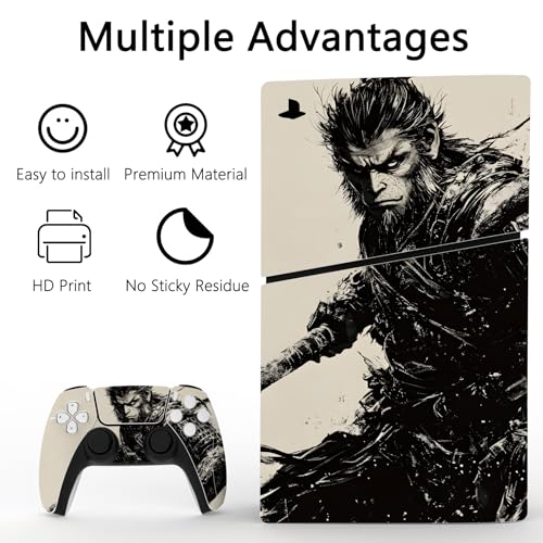 PlayVital Full Set Skin Sticker for ps5 Slim Console Disc Edition (The New Smaller Design), Vinyl Skin Decal Cover for ps5 Controller & Headset & Charging Station - Inkblade Wukong - color: Inkblade Wukong