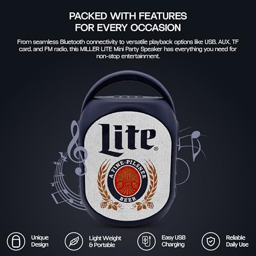 Gabba Goods Miller Lite Bluetooth Speaker, Portable Wireless Sound System, Dual 5W Drivers, Bluetooth 5.3, 50mm High-Fidelity Audio, AUX, USB, MicroSD, FM Radio, Built-in Mic & USB-C (Black, Curved) - color: Black