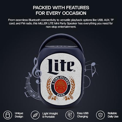 Gabba Goods Miller Lite Bluetooth Speaker, Portable Wireless Sound System, Dual 5W Drivers, Bluetooth 5.3, 50mm High-Fidelity Audio, AUX, USB, MicroSD, FM Radio, Built-in Mic & USB-C (Black, Curved) - color: Black