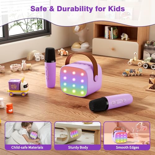 Mini Karaoke Machine with 2 Wireless Microphones, 2026 TOP Kids Portable Bluetooth Karaoke Machine for 3, 4, 5, 6, 7, 8, 9,10,11,12+Year Old, Christmas Birthday Gifts for Girls Boys Adults Home Party - color: Purple