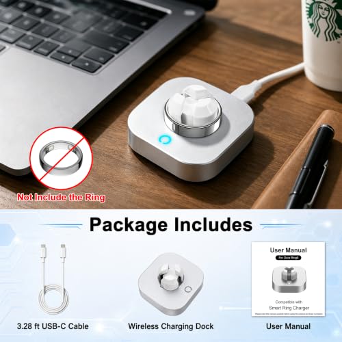 Fast Charger Compatible with Ou-ra Ring Gen 5, Size 6-12 | Replacement Charging Dock for Size 6/7/8/9/10/11/12, Portable Travel Charger with USB-C Cable (Not for Ring Gen 3/4)