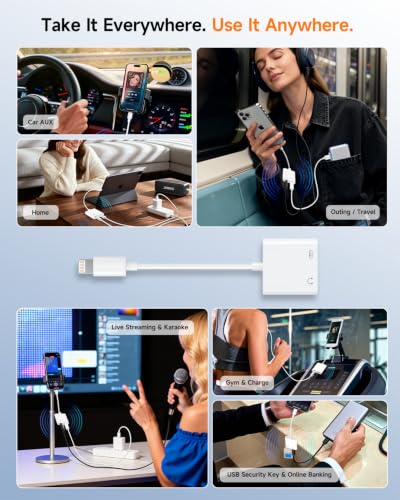 [MFi Certified] 2-in-1 Lightning to 3.5mm Audio & Charger Splitter for Headphones & Fast Charge, Compatible with iPhone 14/13/12/11/X/8/iPad - Car AUX, Gaming, Live Streaming, Work & Travel (1, White) - color: White-1Pack