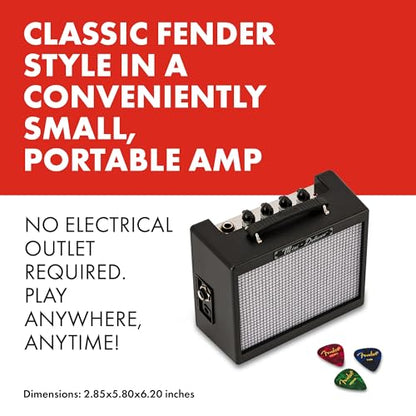 Fender Mini Deluxe Electric Guitar Amp, with 1-Year Warranty, Mini Guitar Amp, Portable Guitar Amplifier, Guitar Accessories, 3 Watts, Black - color: Black, style: Mini Deluxe