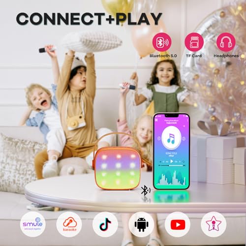 YLL Mini Karaoke Machine for Kids Adults, Portable Bluetooth Speaker with 2 Wireless Microphones, Birthday Gifts Toys for Girls Boys Ages 3, 4, 5, 6, 7, 8, 9,10,11,12+ Years Old Toddler (Orange) | Portable Bluetooth Mini Speaker with 2 Wireless Microphone