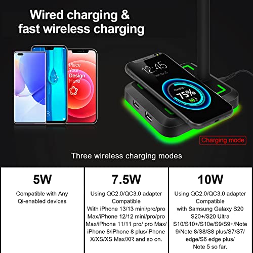 Headphone Stand with Wireless Charger Gaming Headset Holder 2 IN 1 Wireless Charging Pad & 2 USB Charger Ports for Desktop PC Game Accessories