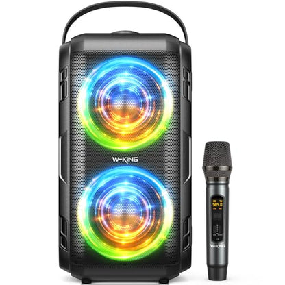 W-KING 80W Bluetooth Party Speaker with Wireless Microphone | Portable Loud Bluetooth Speaker-2 Full Range Drivers/Deep Bass, 105dB Sound, Adults/Kids with Lights/IPX5/U-Disk/TF/AUX - style: T9MIC