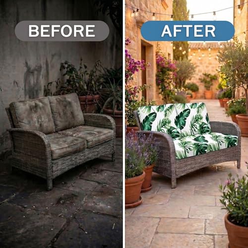 Waterproof Outdoor Cushion Covers, Stretch Patio Slipcovers | UV Resistant Coating, Stretch Fabric, Waterproof Protection, Replacement Covers, Fits Patio Furniture Cushions (4 Pieces) - color: Monstera Deliciosa, size: 4PCS