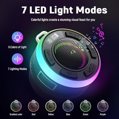 IPX7 Waterproof Shower Bluetooth Speaker, Portable Small Speaker with Suction Cup and Time Display, Loud Crystal Sound & Bass 10H Playtime 1100mAh, Wireless Shower Speakers for Pool, Beach Gift Black - color: Jet Black