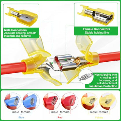Twidec/50PCS Nylon Spade Connectors Kit 22-10 Gauge Male and Female Wire Spade Terminal Quick Disconnect Fully Insulated Wire Crimp Connector for Automotive Marine - color: Multicoloured Nylon 50PCS