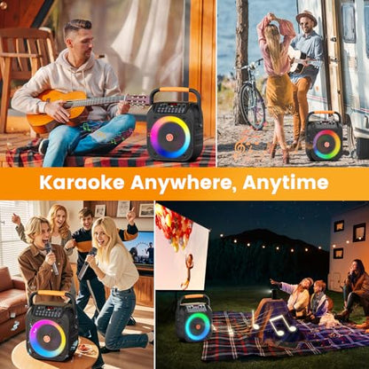 Karaoke Machine for Adults, Portable Bluetooth Karaoke Speaker with 2 Wireless Microphones, Echo Adjustment, LED Lights, PA System with 6.5" Subwoofer, Support TV/AUX/USB/TF Card (Black) - color: Jet Black