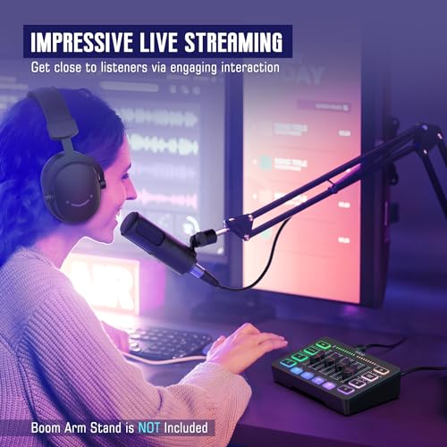 FIFINE Audio Equipment Bundle for Gaming Podcast, Streaming RGB Mixer Set with XLR Dynamic Vocal Microphone, Voice Recording Kit Set with Volume Fader, Individual Control, Mute, Monitoring-KS3
