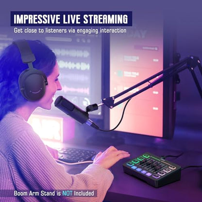 FIFINE Audio Equipment Bundle for Gaming Podcast, Streaming RGB Mixer Set with XLR Dynamic Vocal Microphone, Voice Recording Kit Set with Volume Fader, Individual Control, Mute, Monitoring-KS3