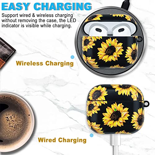 Compatible with Airpods 3rd Generation Case - Wonjury Protective Hard Compatible with Airpods 3 Case Cover with Cleaner Kit Women Girls Keychain, Sunflower - color: Sunflower