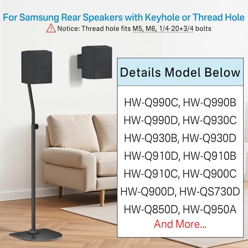 Speaker Stands Pair for Samsung HW-Q990F/Q990H/Q990C/Q990D Rear Speaker Stand with Wall Mount - Height Adjustable Speaker Floor Stands for Q Series Samsung Speaker Stands Pair with Keyhole&Thread Hole