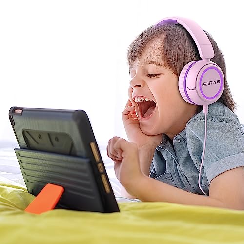 IMYB Kids Headphones, V1 Wired Stereo Foldable Tangle-Free 3.5mm Adjustable On-Ear Headphones for Kids for School/Toddlers/Childrens/Teens/Boys/Girls/Ipad/Tablet/Kindle/Phones/Travel/Plane (Pink) - color: Pink