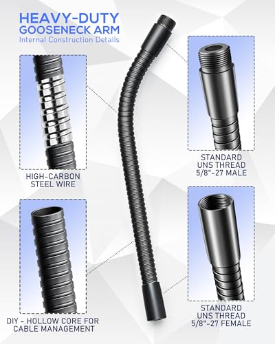 6-Inch Flexible Microphone Gooseneck KN58, 5/8-27 Mic Stand Arm | Compact flexible extension arm, 5/8-27 male and female threads, for close-range mic positioning on stands, desks, and podiums - size: 6-INCH