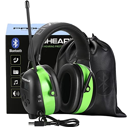 PROHEAR 033 Upgraded 5.4 Bluetooth Hearing Protection AM FM Radio Headphones, Noise Reduction Safety Earmuffs with Rechargeable 1500mAH Battery, 31dB SNR Ear Protector for Mowing Lawn,Gifts for Father - color: Green