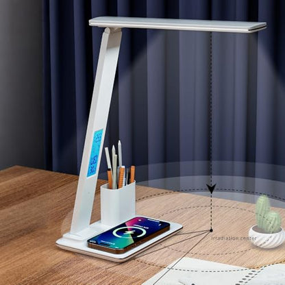 IHAO 7in1 Smart Desk Lamp with Wireless Charger & Digital Clock | 15W Fast Charging for Phone & Earbuds, Time/Date/Temp Display, Alarm, 3 Light Modes, USB Port, Detachable Pen Brush Pot-HYT1771 Black - color: Table Lamp with Brush Pot HYT1771 Black