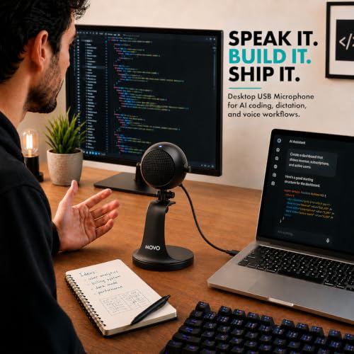 Movo WebMic USB Microphone for AI Coding, Voice Prompts & Dictation - color: Black