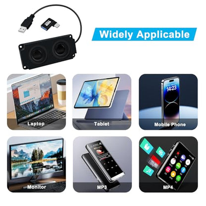 USB Desktop Speakers Dual Output 3W Mini USB Multimedia Bookshelf Speakers 20KHz 30KHz Active Desktop Speakers for Gaming, Music, Computers, Phones, MP3, MP4 (Black, 0.7 m)