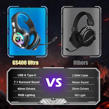 2.4GHz Wireless Gaming Headsets for PS5/PS4/PC/Switch/Xbox, RGB Noise Cancelling Over-Ear Headphones with 7.1 Surround Sound, 40mm Drivers, 276g ultraligero, Memory Foam, 45H Gaming Headphones 2025 - color: Black Blue