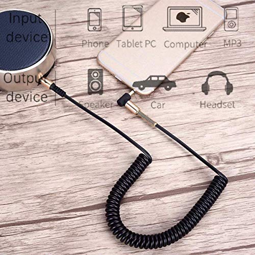 1-5ft 90 Degree Coiled Audio Cable, Compatible with iPhones, iPads, Samsung and Other 3.5mm DC Plug Port Devices, (Single-BLK)