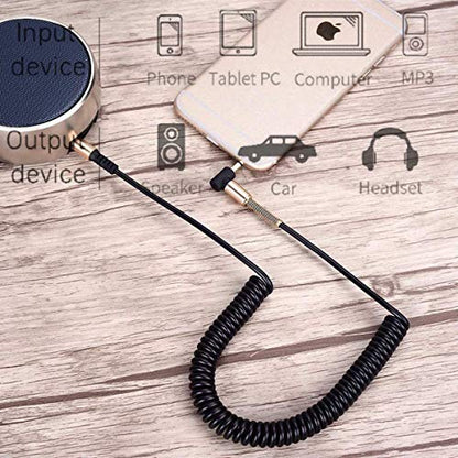 1-5ft 90 Degree Coiled Audio Cable, Compatible with iPhones, iPads, Samsung and Other 3.5mm DC Plug Port Devices, (Single-BLK)
