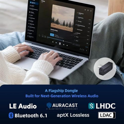 Questyle QCC Dongle Pro2 [MFi Certified] USB-C Bluetooth 6.1 Audio Adapter | Bluetooth Transmitter with LE Audio, LDAC,LHDC,aptX Lossless&aptX-Adaptive,Auracast, Wireless Dongle for PS5/Headphones/PC