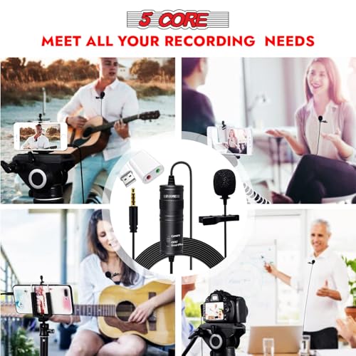 5 CORE Microphone Professional Lavalier Mic Wearable Omnidirectional Condenser 3.5mm Body Lapel Smartphone Camera Recording Microfono - CM 001