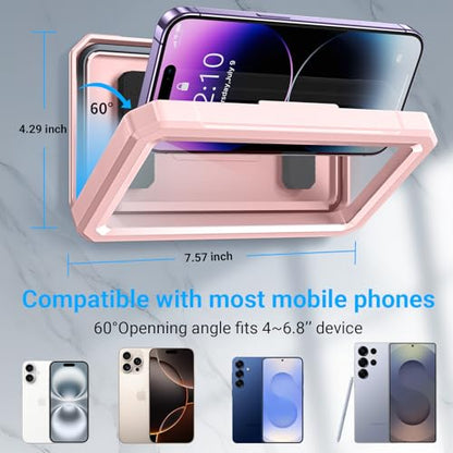 Coolpow Shower Phone Holder Waterproof【480°Rotatable】Retractable Adjustable Shower Phone Case Shower Stall Accessories for Bathroom Wall Phone Mount Stand Water Proof Anti Fog Case for 4-7"Cellphones - color: Pink