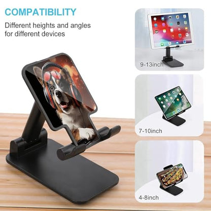 Cute Dog Wearing Headphones Phone Stand Portable Travel, Phone Holder for Desk Compatible with iPhone 17/16/15 Pro Max Air, Cell Phone Stand Adjustable Office Accessories - color: black-style