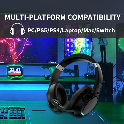EG80 USB Gaming Headset with Noise Cancelling Microphone,7.1 Surround Sound,Soft Memory Foam Padding, RGB Lights, Wired Headphones for PS4, PS5 Console, Laptop, Call Center