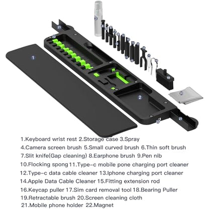 22 in1 Electronics Cleaning Kit with Ergonomic Keyboard Wrist Rest - color: Black