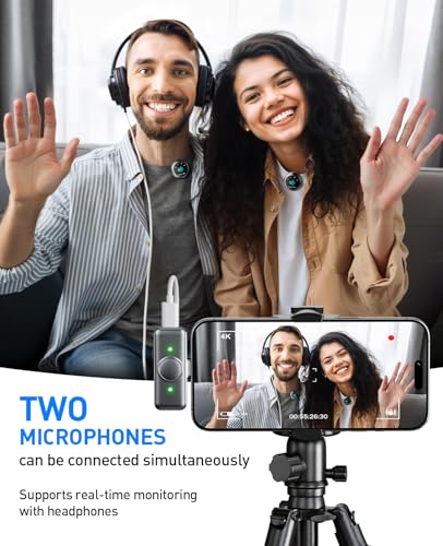 Mini Microphone for iPhone: 2PCS Wireless Lavalier Microphone for Android - Noise Canceling Magnetic Clip Lapel Mic - Vlogging & Pro Video Recording for Content Creators