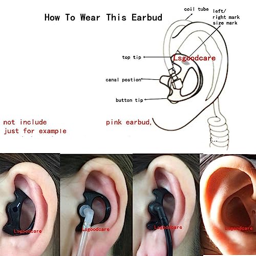 Lsgoodcare 10Pcs Replacement Acoustic Coil Audio Tube with Radio Earbuds Black Compatible for Motorola Kenwood Icom Two Way Radio Acoustic Tube Earpiece